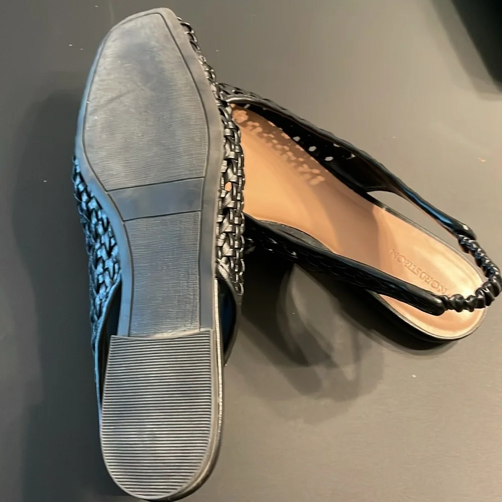 Nordstrom Arabella Slingbacks Woven Flats Size 10M Black Square Toe - Picture 8 of 10